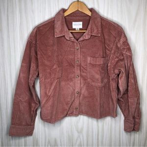 American Eagle Outfitters Corduroy Button Down Long Sleeve Shirt in Mauve Rose